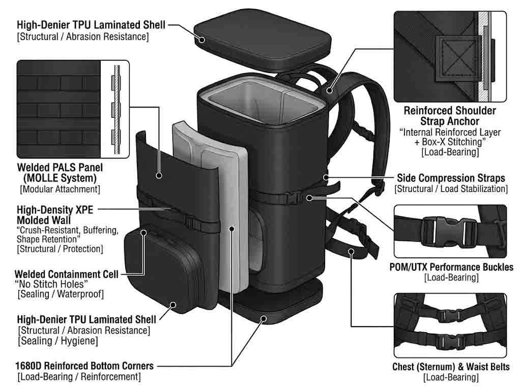 Tactical Cooler Motxila: MOLLE, Molded Foam eta Eremu Iraunkortasuna